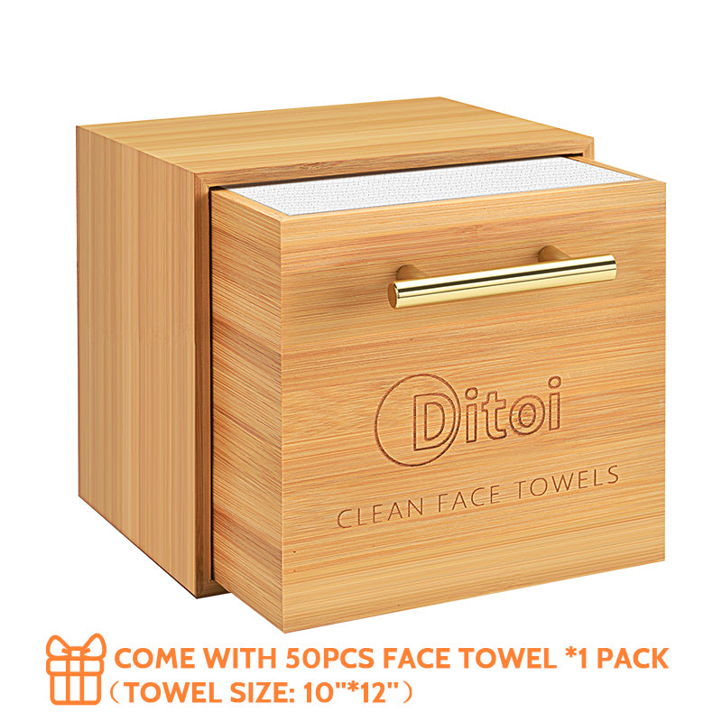 Bamboo Box with Drawer Wooden Storage for Face Towels Ditoi Beauty