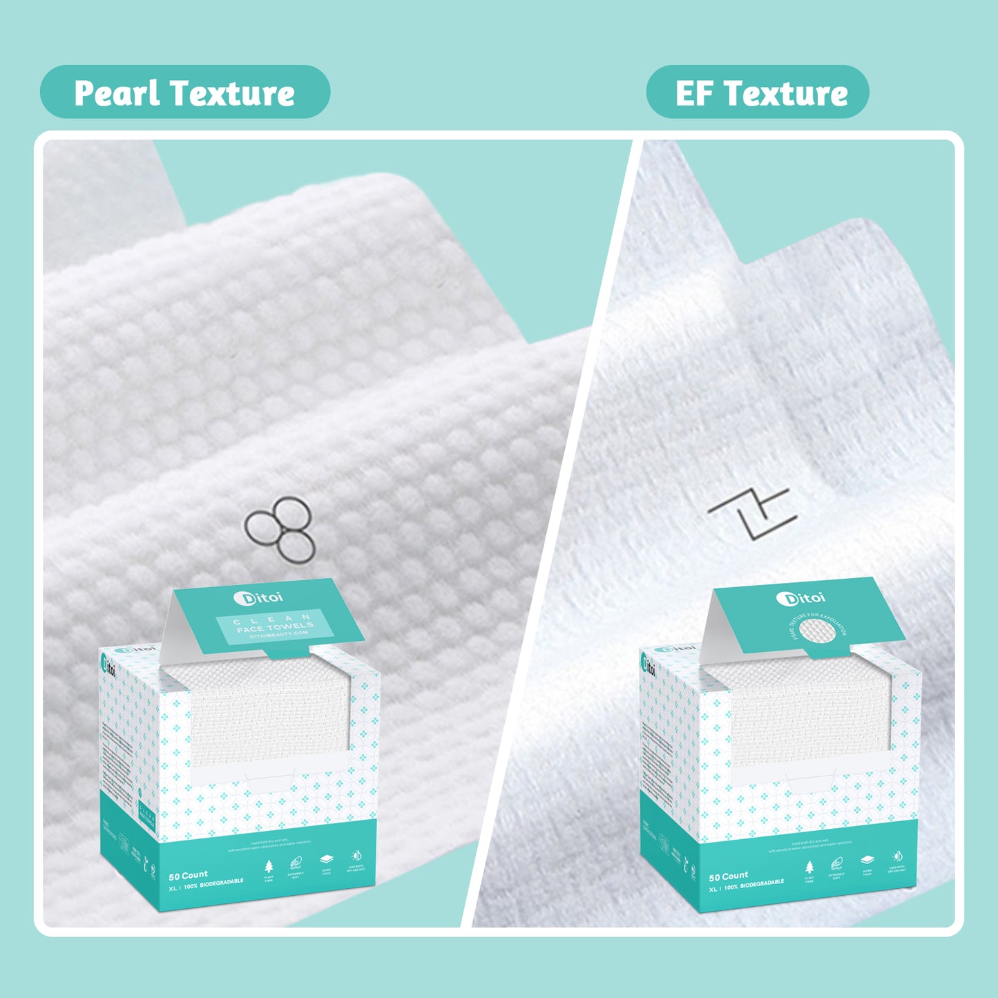 Ditoi Pearl Texture Disposable Face Towels 1 Pack, 50 Count